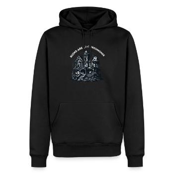 "Les ruines ne sont que des débuts", slogan urbex - Sweat à capuche Premium bio Homme - noir - Devant - Nico (187cm)