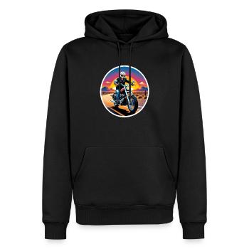 moto et couché de soleil, cadeau motard - Sweat à capuche Premium bio Homme - noir - Devant - Nico (187cm)