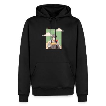 Anime isst einen Apfelkuchen über den Wolken - Männer Premium Bio Hoodie - Schwarz - Vorne - Nico (187cm)