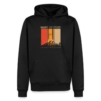 Vanlife Abenteurer - Retro 70er Jahre Farben - Männer Premium Bio Hoodie - Schwarz - Vorne - Nico (187cm)