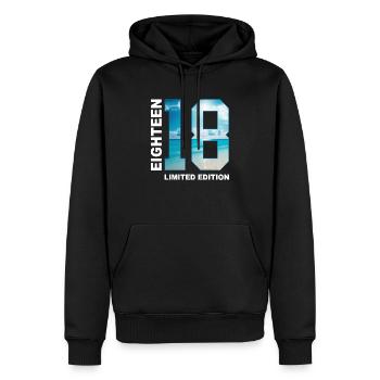 Idée cadeau 18ème anniversaire dix-huit - Sweat à capuche Premium bio Homme - noir - Devant - Nico (187cm)