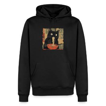 Anime Japanisch Kunst Schwarze Katze Ramen Ukiyo-e - Männer Premium Bio Hoodie - Schwarz - Vorne - Nico (187cm)