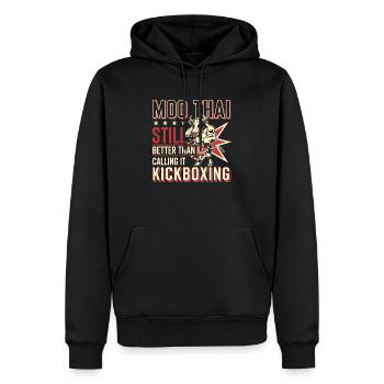Conception de dictons Muay Thai drôles - Sweat à capuche Premium bio Homme - noir - Devant - Nico (187cm)