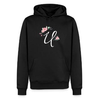 Buchstabe u Blumen - Männer Premium Bio Hoodie - Schwarz - Vorne - Nico (187cm)