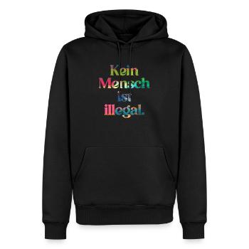 PERSONNE N’EST ILLÉGAL - L’Original - Sweat à capuche Premium bio Homme - noir - Devant - Nico (187cm)