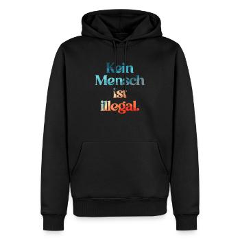 PERSONNE N’EST ILLÉGAL - L’Original - Sweat à capuche Premium bio Homme - noir - Devant - Nico (187cm)