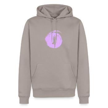 Mantra Mindfulness - Men’s Premium Organic Hoodie - taupe - Front - Nico (187cm)