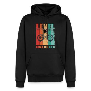 Level unlocked - Geburtstag - Männer Premium Bio Hoodie - Schwarz - Vorne - Nico (187cm)