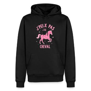 Équitation Humoristique - Cheval Rose - Sweat à capuche Premium bio Homme - noir - Devant - Nico (187cm)