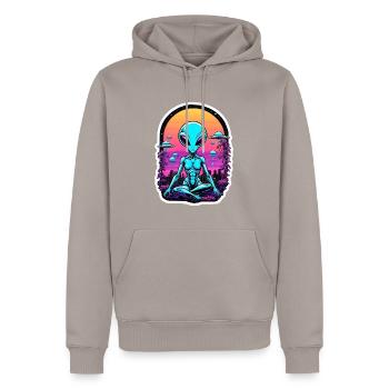 Außerirdische Meditation - Männer Premium Bio Hoodie - Taupe - Vorne - Nico (187cm)