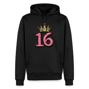 16 Zahl Krone - Männer Premium Bio Hoodie - Schwarz - Vorne - Nico (187cm)