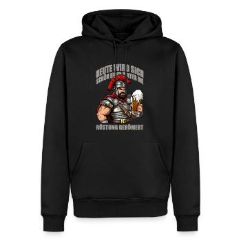 Heute wird sich schön einer hinter die Rüstung... - Männer Premium Bio Hoodie - Schwarz - Vorne - Nico (187cm)