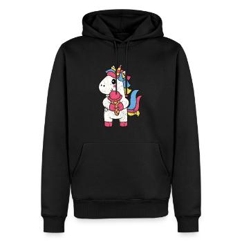 EINHORN EINHÖRNER PONY EIS EISKUGEL SÜß BUNT MOTIV - Männer Premium Bio Hoodie - Schwarz - Vorne - Nico (187cm)