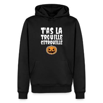 T'as la trouille citrouille - Sweat à capuche Premium bio Homme - noir - Devant - Nico (187cm)