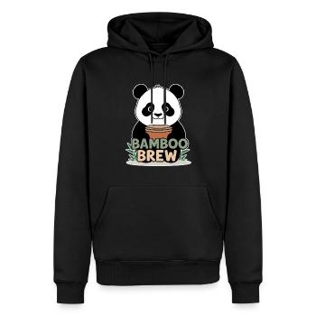 Bamboo Brew - Panda mit Kaffee - Männer Premium Bio Hoodie - Schwarz - Vorne - Nico (187cm)