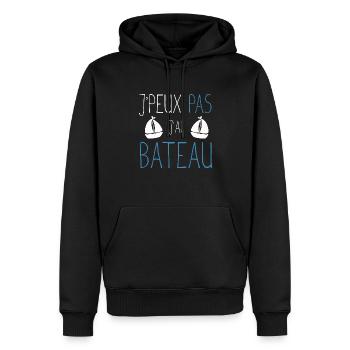 Je peux pas j'ai bateau cadeau humour marin homme - Sweat à capuche Premium bio Homme - noir - Devant - Nico (187cm)