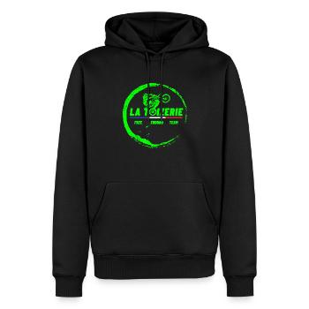Toizerie vert - Sweat à capuche Premium bio Homme - noir - Devant - Nico (187cm)