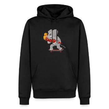 Elefant mit Skateboard und Schultüte - Männer Premium Bio Hoodie - Schwarz - Vorne - Nico (187cm)