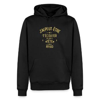 Dans ma Tête je suis à Riyad - Sweat à capuche Premium bio Homme - noir - Devant - Nico (187cm)