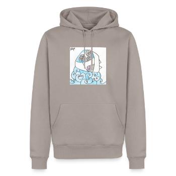 Confusion 35 - Men’s Premium Organic Hoodie - taupe - Front - Nico (187cm)