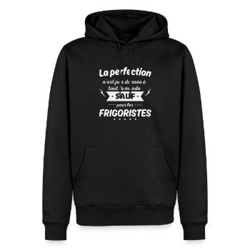 La perfection n est pas donnée sauf frigoriste - Sweat à capuche Premium bio Homme - noir - Devant - Nico (187cm)