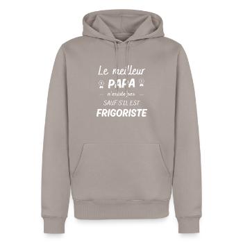 le meilleur papa n existe pas sauf si frigoriste - Sweat à capuche Premium bio Homme - taupe - Devant - Nico (187cm)