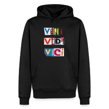Veni Vidi Vici en lettre de journaux - Sweat à capuche Premium bio Homme - noir - Devant - Nico (187cm)