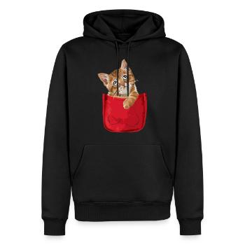 Katze in der Brusttasche Lustiges Katzen - Männer Premium Bio Hoodie - Schwarz - Vorne - Nico (187cm)