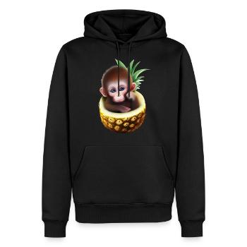 Kleiner Affe in einer Ananas - Männer Premium Bio Hoodie - Schwarz - Vorne - Nico (187cm)