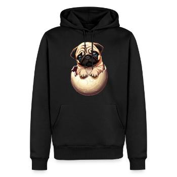 Chiot carlin dans un œuf - Cute Dog Design - Sweat à capuche Premium bio Homme - noir - Devant - Nico (187cm)