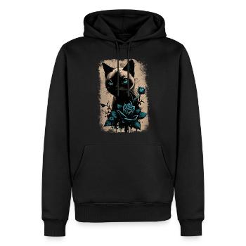 Siamkatze mit Blume - Männer Premium Bio Hoodie - Schwarz - Vorne - Nico (187cm)