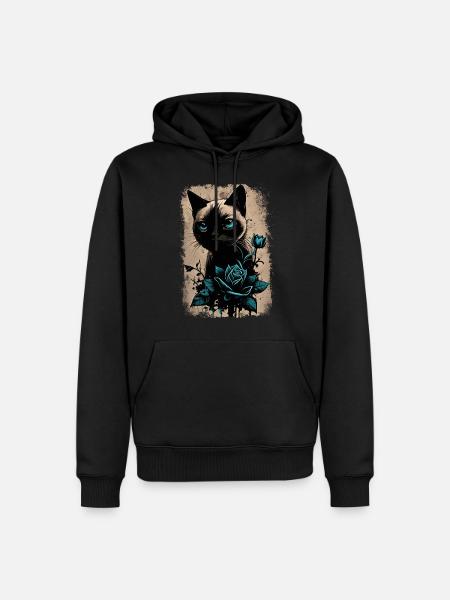 Siamkatze mit Blume - Männer Premium Bio Hoodie - Schwarz