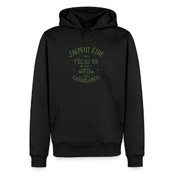 Dans ma Tête je suis à Casablanca (vert) - Sweat à capuche Premium bio Homme - noir - Devant - Nico (187cm)