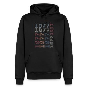 Jahrgang 1977 Geburtstagsgeschenk 1977 Retro 1977 - Männer Premium Bio Hoodie - Schwarz - Vorne - Nico (187cm)