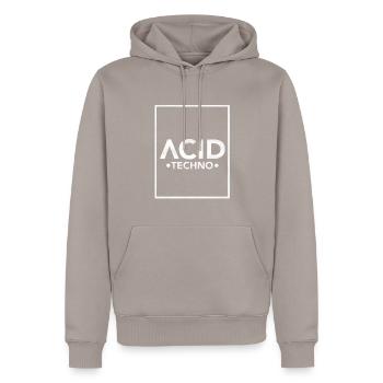 ACID TECHNO - Männer Premium Bio Hoodie - Taupe - Vorne - Nico (187cm)