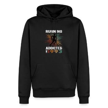 Running Vintage Running Addicted runner jogger 1993 - Sweat à capuche Premium bio Homme - noir - Devant - Nico (187cm)