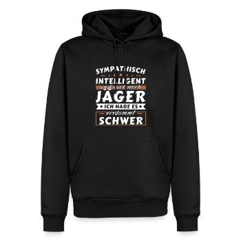Sympathisch und intelligent - Jäger Edition - Männer Premium Bio Hoodie - Schwarz - Vorne - Nico (187cm)