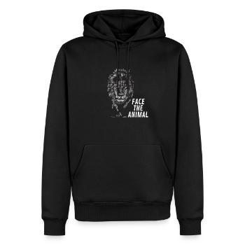Affrontez le lion animal - Sweat à capuche Premium bio Homme - noir - Devant - Nico (187cm)