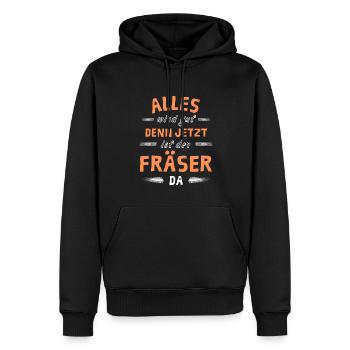 Alles wird gut denn jetzt ist der Fräser da - Männer Premium Bio Hoodie - Schwarz - Vorne - Nico (187cm)