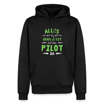 Alles wird gut denn jetzt ist der Pilot da - Männer Premium Bio Hoodie - Schwarz - Vorne - Nico (187cm)