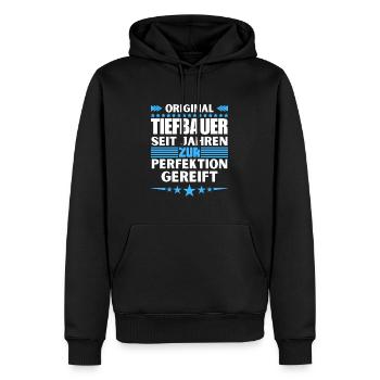 Zur Perfektion gereifter Tiefbauer - Männer Premium Bio Hoodie - Schwarz - Vorne - Nico (187cm)