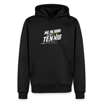 Ma passion c'est le tennis - Sweat à capuche Premium bio Homme - noir - Devant - Nico (187cm)