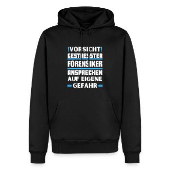 Gestresster Forensiker nicht ansprechen! - Männer Premium Bio Hoodie - Schwarz - Vorne - Nico (187cm)