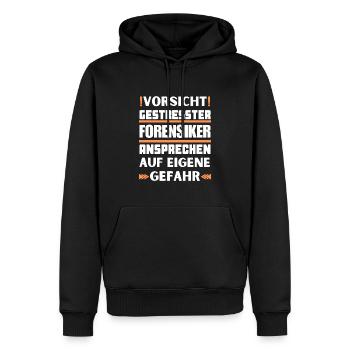 Gestresster Forensiker nicht ansprechen! - Männer Premium Bio Hoodie - Schwarz - Vorne - Nico (187cm)
