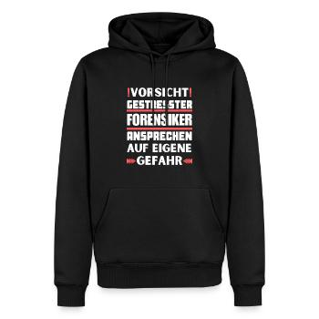 Gestresster Forensiker nicht ansprechen! - Männer Premium Bio Hoodie - Schwarz - Vorne - Nico (187cm)