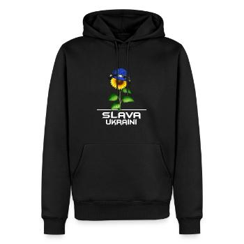 slava ukraini stand avec ukraine libre kiev - Sweat à capuche Premium bio Homme - noir - Devant - Nico (187cm)