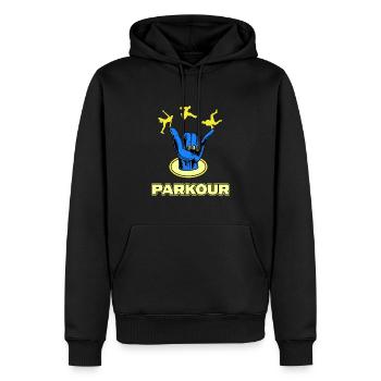 parkour jump parkour traceur jumping streetart - Sweat à capuche Premium bio Homme - noir - Devant - Nico (187cm)
