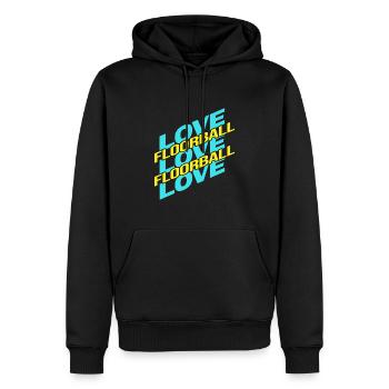 Floorball Floorballspieler floorball-love - Männer Premium Bio Hoodie - Schwarz - Vorne - Nico (187cm)