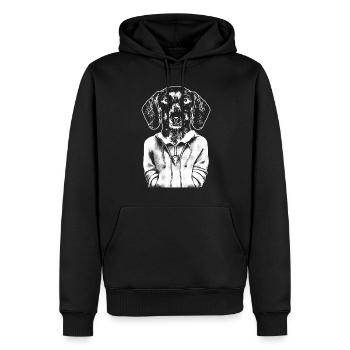 Teckel, avec veste à capuche, et regard fidèle. - Sweat à capuche Premium bio Homme - noir - Devant - Nico (187cm)