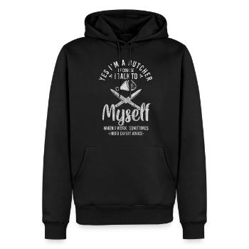 Travail de boucherie dans le secteur de la viande - Sweat à capuche Premium bio Homme - noir - Devant - Nico (187cm)